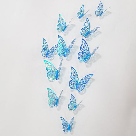 (Bleu Arc en Ciel)24PCS Ornements De Papillons 3D Decoration Decoratifs Autocollants Amovibles Vifs avec 3 Tailles Différentes (1/5)