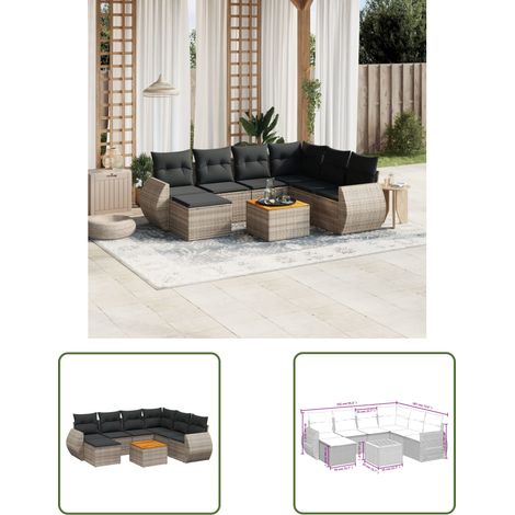 The Living Store 8-tlg. Garten-Sofagarnitur mit Kissen Grau Poly Rattan - Gartenmöbel - Esstischgarnituren - Outdoor Möbel - Lounge Set - Rattan Gartenmöbel (1/3)