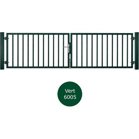 Portail battant barreaudé acier ouverture réversible H 100 x L 300 cm - vert (1/5)