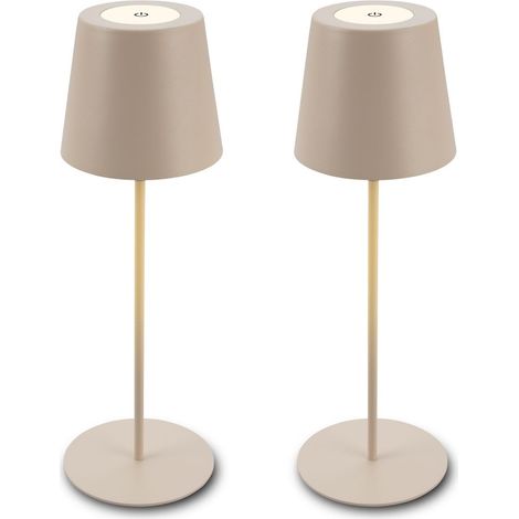 Briloner KIKI Set di 2 lampade LED da tavolo senza fili, dimmer touch, ricarica USB-C, IP44, altezza regolabile, beige, Ø12x36 cm