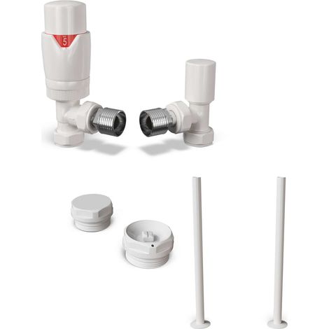 Stirling Bold - Thermostatic Radiator Valve & Installation Kit - White Angled 15mm