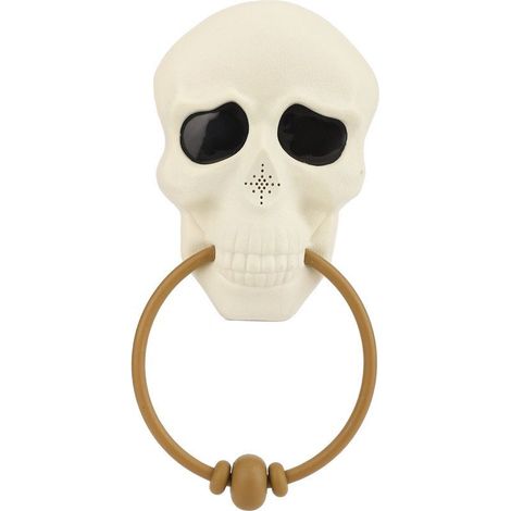 Carillon d'entrée Halloween crâne avec lumière et son, PVC durable, décoration de fête effrayante, sonnette murale squelettique. (1/5)
