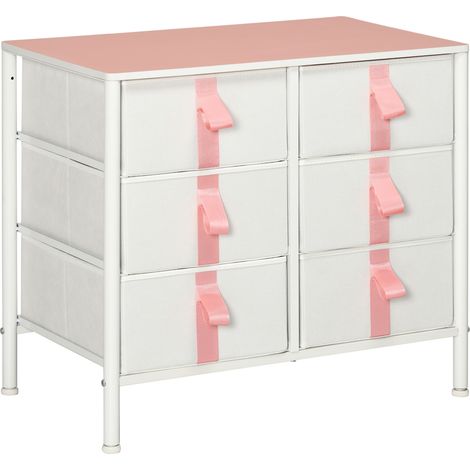Chest of Drawers, Cloth Organizer Unit with 6 Fabric Drawers, Metal Frame and Wooden Top, Storage Cabinet for Kids Room, Living Room, Closet, Hallway, Pink