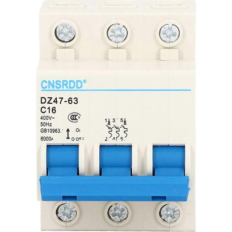 Disjoncteur miniature tripolaire pour montage sur rail DIN, disjoncteur basse tension 400 V 16 A DZ47-63 C16