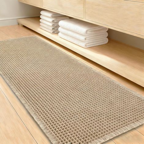 Tapis de bain bohème marron, lavable et antidérapant, tapis décoratif pour salle de bain, salon et chambre, 50 x 120 cm (1/5)
