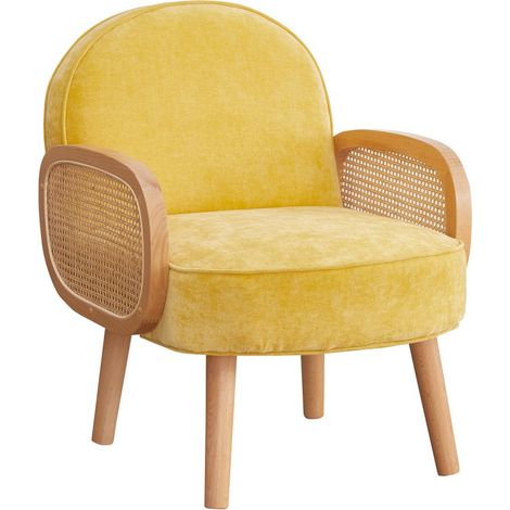 Poltrona design vintage con braccioli rattan ocra - Doris (1/5)