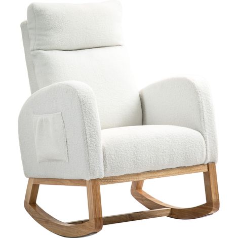 Fauteuil à bascule, inclinable, rembourrage épais, revêtement confortable, structure en bois, capacité de charge jusqu'à 120 kg, blanc crème (1/5)