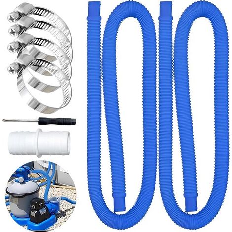 Tuyaux de filtration piscine 2 pièces 32 mm – Tuyaux universels avec colliers adaptateur et tournevis – Compatibles avec Intex 300 GPH et 530 GPH – Bleu (1/5)