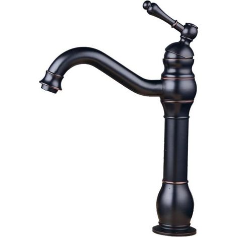Robinet mitigeur vintage en laiton noir bec haut salle de bain mitigeur design antique élégant (1/5)