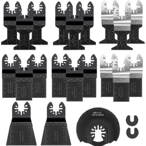 21Pcs Lames de Scie Oscillantes, Kit de Multi-Tool Oscillant Mixtes Universel Multifonctionnel Professionnel (Noir) (1/5)
