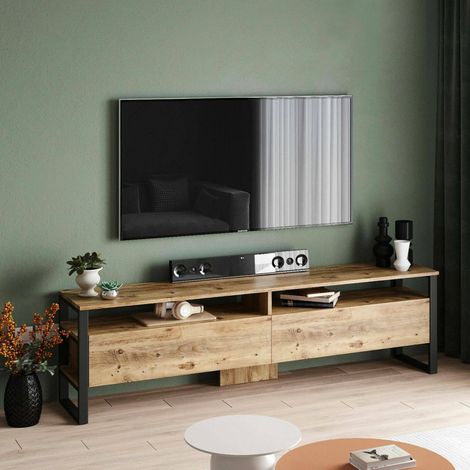 Dmora - Fernsehschrank Dpirozz, Ständer für Wohnzimmerfernseher, Niedriges Wohnzimmer-Sideboard, TV-Ständerbasis, 180x36h56 cm, Eiche (1/5)