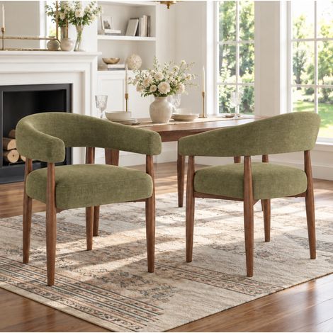 2er-Set Esszimmerstühle 60x59x75 cm Metall Chenille Olivgrün – MEUBLIV (1/5)