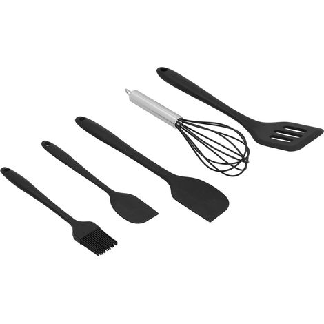5Pcs Lot Spatules Silicone Noir Ustensile Cuisine DIY Pâtisserie Décoration Gâteau Accessoire Cuisson Maison (1/5)