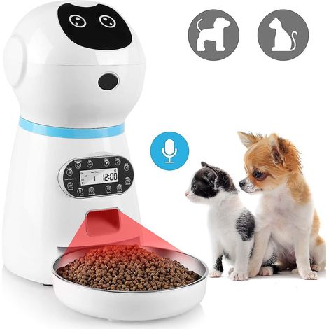 Automatischer Katzenfutterautomat, 3,5 l, mit Sprachaufzeichnung, LCD-Display, 4 Mahlzeiten für Katzen und Hunde, batterie- oder netzbetrieben (1/5)