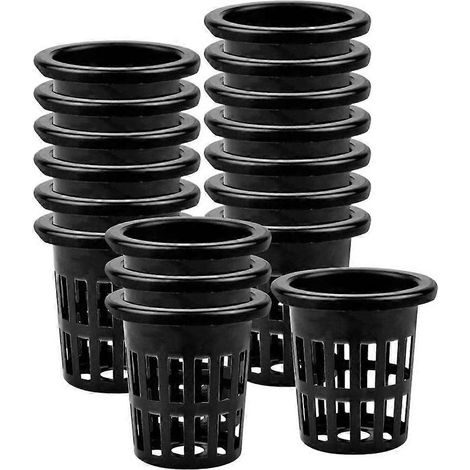 Lot de 100 paniers filtrants à large rebord de 5 cm (1,96 pouce) pour culture hydroponiqueen maille ajouréenoirs. (1/5)