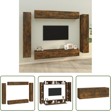 The Living Store 8-tlg. TV-Schrank-Set Räuchereiche Holzwerkstoff - TV-Schrank - Holzwerkstoff Möbel - Fernsehtisch - Wohnzimmer Dekoration - Regal (1/5)