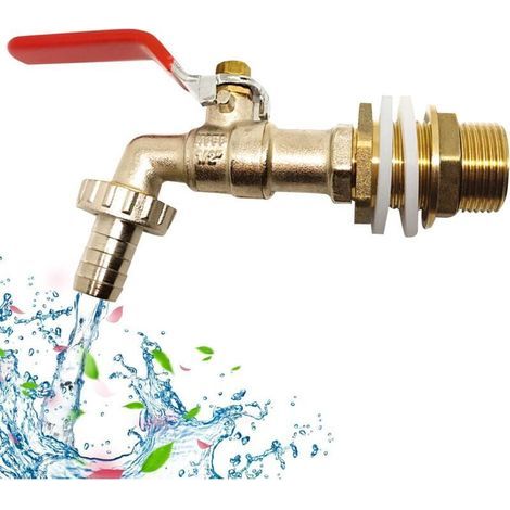 Rubinetto per serbatoio da 1000 litri, rubinetto per raccolta acqua piovana, adattatore per serbatoio da 1/2" (13 mm), adattatore di scarico per serbatoio IBC per rubinetto, rubinetto in ottone per IB (1/4)