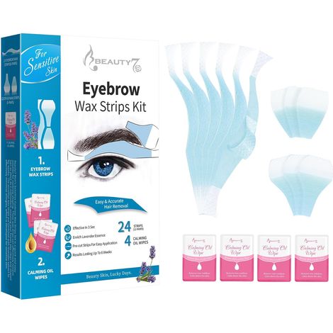 Bandes de Cire Froide Dépilatoire pour Sourcils Homme - Peaux Sensibles - 24 Bandes avec 4 Lingettes Apaisantes - Prédécoupées pour L'épilation du Visage