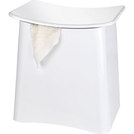 Wenko – Panier à linge 29L en plastique haute qualité – Siège intégré – Design élégant pour salle de bain – Compartiment noir