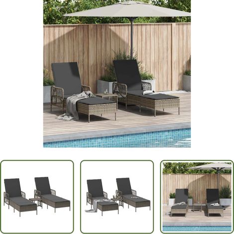 Poly-Rattan - Sonnenliege mit Kissen 3 pcs Grau und Dunkelgrau Poly-Rattan (1/5)