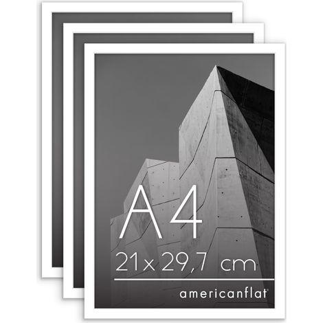 Cadre Photo A4 Blanc - Cadre A4 avec Bordure Fine, Vitre Antichoc, Chevalet et Matériel de Suspension Intégré pour Mur et Surface Plane - Lot de 3 (1/5)