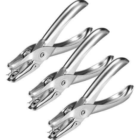 Juego de 3 perforadoras metálicas, orificio de 3 mm, capacidad para 8 hojas, bandeja para chips, para la escuela, la oficina y el hogar. (1/5)