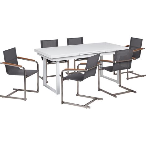 Conjunto de jardín 6 plazas muebles de exterior de aluminio acero inoxidable blanco y gris Valcanetto/Cosoleto (1/5)