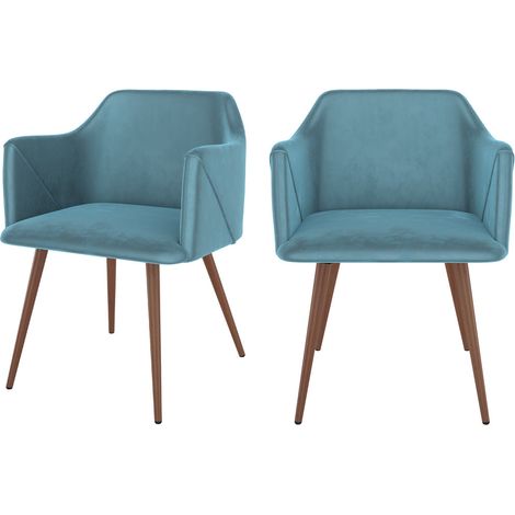 Lot de 2 chaises avec accoudoirs en velours bleu - DAISY (1/5)