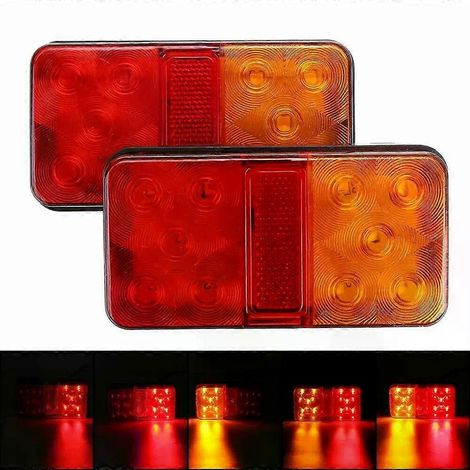 Lot de 2 feux arrière à LED 12V/24V avec clignotants et feux stop pour remorque, caravane, fourgonnette et camion (10 LED). (1/5)