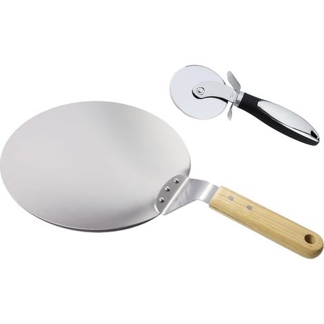 Ronde Pelle à Pizza, Pelle Pizza avec Poignée Roulette à Pizza, Palette à Pizza Ronde, Pelle à Pizza en Acier Inoxydable, pour Pizzas Faites Maison, Pâtisseries, Pâte (10 Pouces) (1/5)