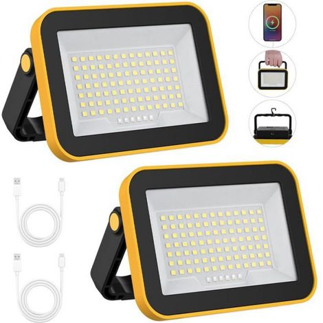Projecteur LED Rechargeable - 4000 mAh - 5 Modes Éclairage 6000 K - IP65 - Portable avec Poignée Réglable 180° - Camping Chantier Garage Jardin - 1 Pièce (1/5)