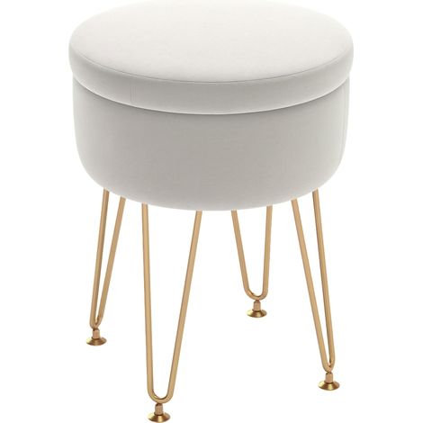 HOMCOM 5L Velvet Footstool with Removable Lid for Bedroom, Cream White (1/5)