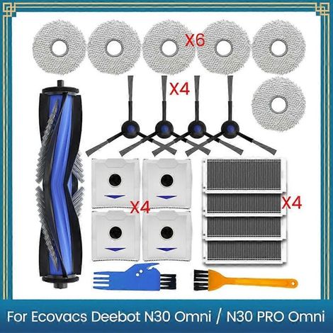 Ecovacs Deebot N30 OMNI/N30 PRO OMNI Ensemble complet d'accessoires de 21 pièces : brosse latérale rotative + filtre + chiffon de nettoyage + sac à poussière - remplacement en un seul arrêt. (1/5)