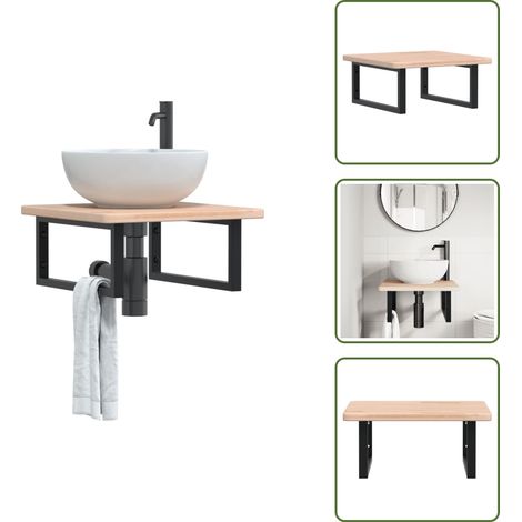The Living Store Waschtischplatte mit Halterung Stahl und Massivholz Eiche - Wandbefestigung
