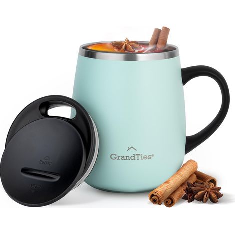 Tasse à café isotherme avec poignée et couvercle coulissant pour verre à vin anti-éclaboussures de 473 ml – Gobelet thermique en acier inoxydable à double paroi sous vide pour garder les (1/5)