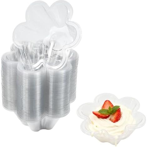 100 Pcs Coupes à Dessert, Tasse à Dessert en Forme de Fleur 240ml, Verrines Apéritif Transparentes, Coupe Glace Plastique Réutilisable, pour Mousse Pudding Fête Anniversaire (1/5)