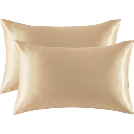 Lot de 2 taies d'oreiller en soie glacée - Camel 51 x 91 cm (1/5)