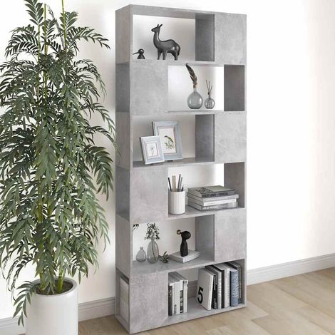 vidaXL Librería separador contrachapada gris hormigón 80x24x186 cm (1/5)