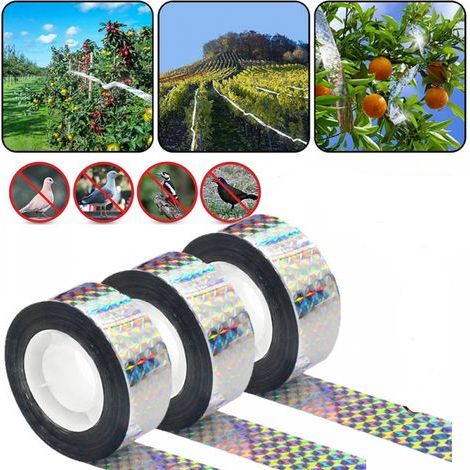 Pack of 3 reflective bird deterrent tapes, double-sided bird deterrent tape, 100m x 2.5cm reflective bird deterrent tape (1/5)