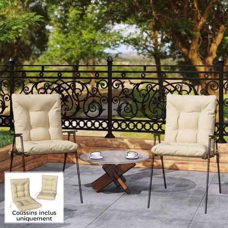 Lot de 2 coussins de chaise d'extérieur intérieur et extérieur beige coussins de jardin avec attaches 120 x 50 x 8 cm conception robuste