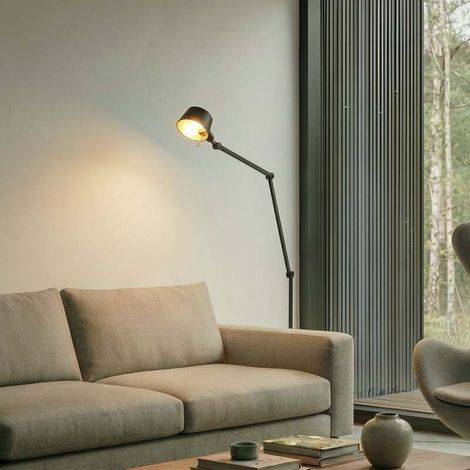 [GEBRAUCHT] B-Ware Lucande Stehleuchte Silka LED Lampe verstellbar schwarz gold 216cm E27 1x15W (1/2)