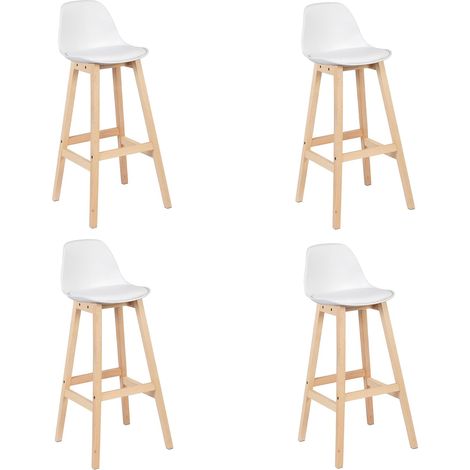 Woltu – Lot de 4 tabourets de bar – Hauteur d'assise 75cm – Similicuir blanc – Structure en bois massif – Style scandinave (1/5)