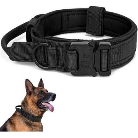 QORVA-(L, Noir) Collier Tactique pour chien - Collier militaire avec poignée de contrôle, collier réglable en nylon rembourré pour chiens de taille moyenne pour un entraînement intensif. (1/5)