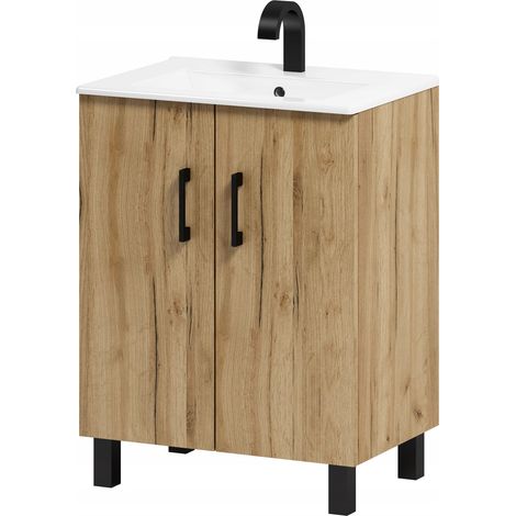 Meuble de salle de bain Viki 60 avec vasque, chêne doré Craft (1/5)