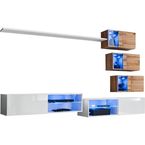 Set di mobili da salotto SWITCH XXIV design, colori bianco e rovere. (1/5)