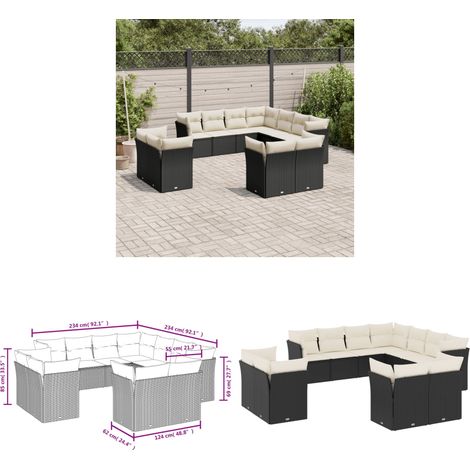 11-tlg. Garten-Sofagarnitur mit Kissen Schwarz Poly Rattan - Gartenmöbel - Outdoor Möbel - Rattan Sofa - Lounge Set - Esszimmergarnitur - Home & Living (1/3)