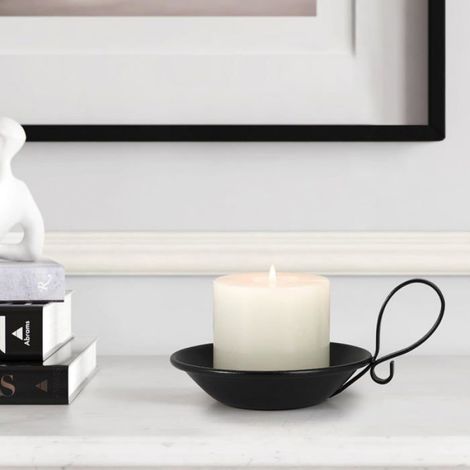 Lot de 2 chandeliers en fer forgé noir mat - avec poignées - avec embouts de sécurité - pour bougies - décoration de bureau (1/4)