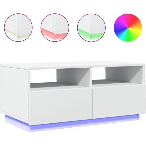 Tavolino da salotto con cassetto design moderno con luci LED 90 x 49 x 40 cm in legno ingegnerizzato bianco DEC037602