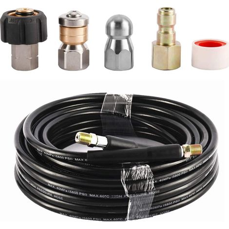 Kit de nettoyage de canalisations pour nettoyeur haute pression 1/4 15 m 5800 psi, buse (1/5)