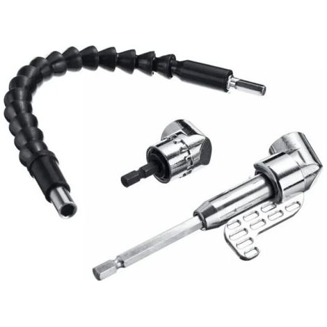Tournevis d'extension à angle droit à tige hexagonale de 1/4 pouce à 105 degrés avec arbre flexible de 300 mm (1/5)